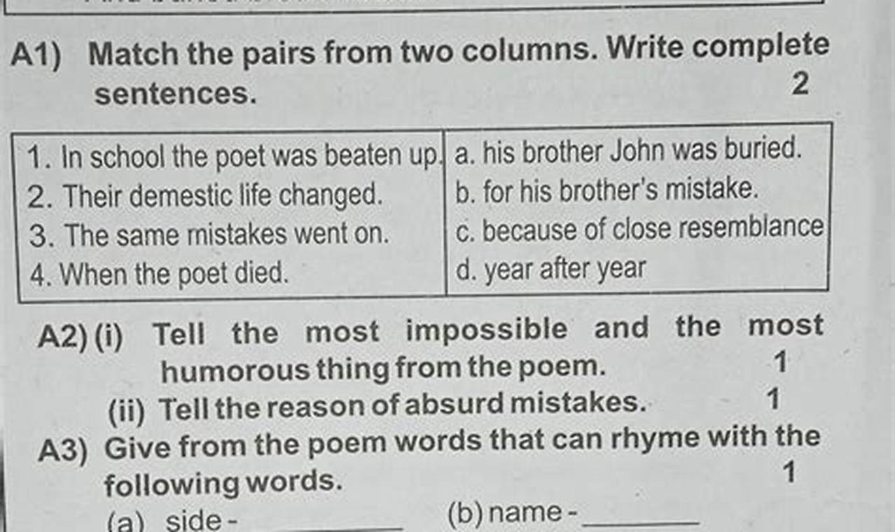 Match The Pairs Of Sentences