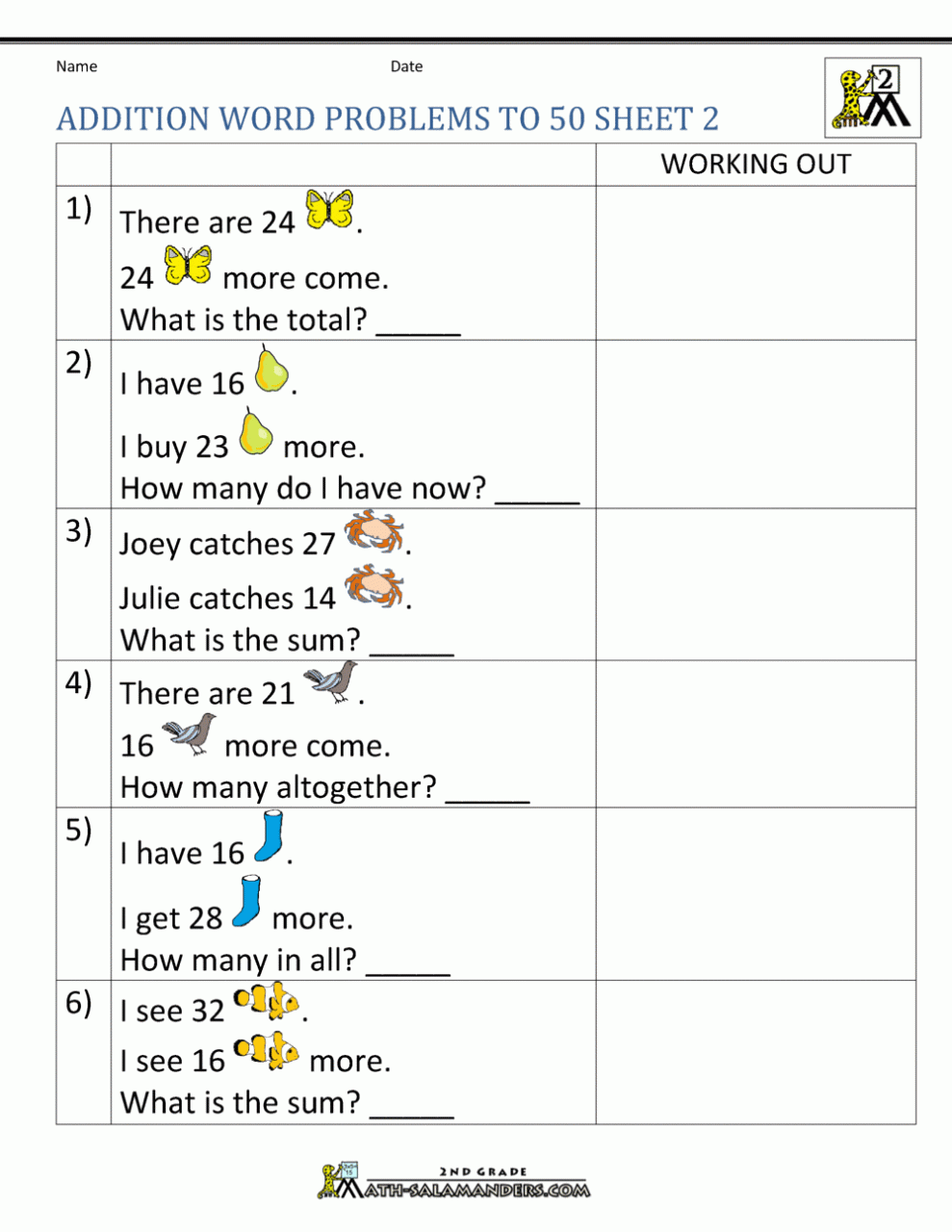 Free 2nd Grade Word Problems