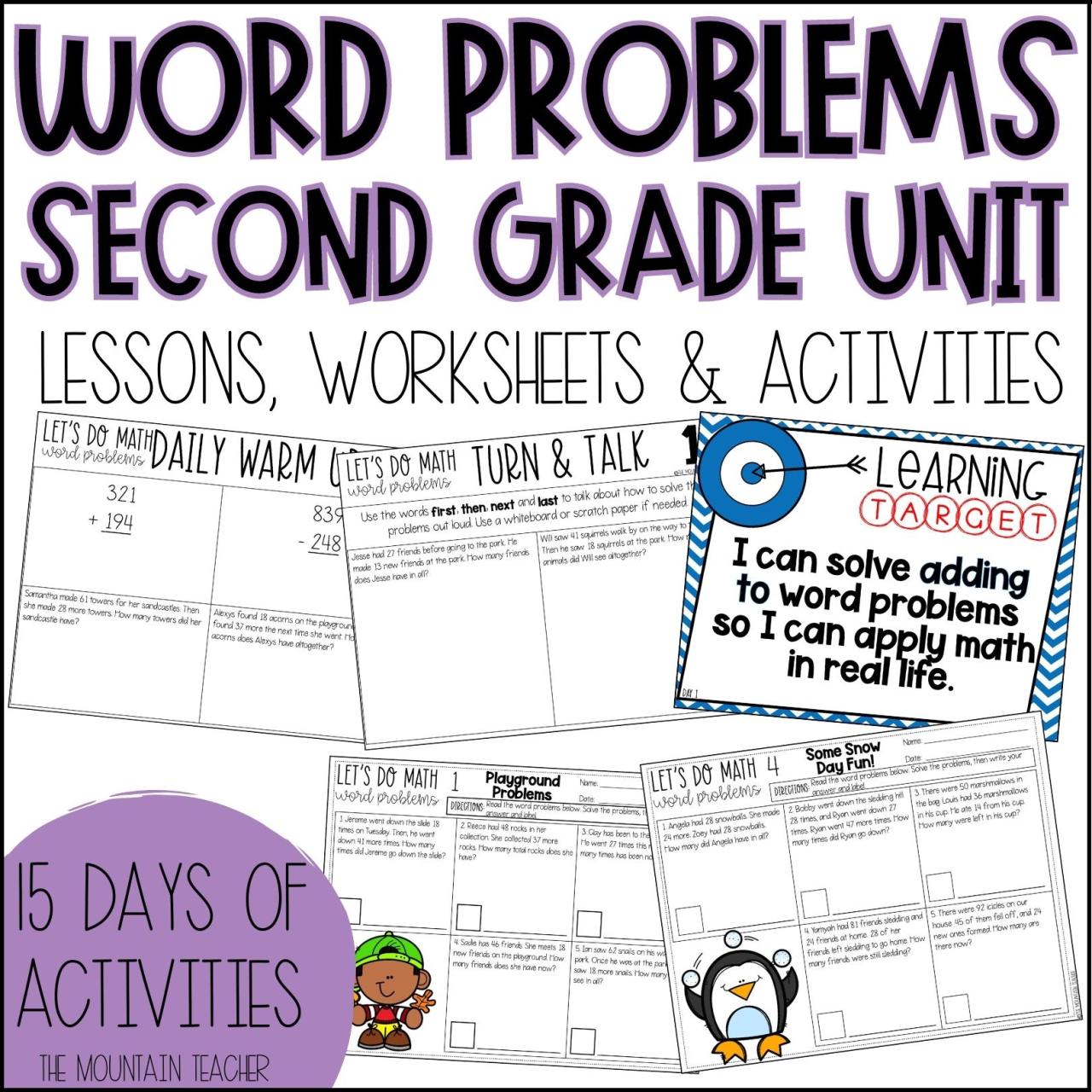 2 Digit Addition and Subtraction Word Problems Worksheets 2nd Grade Math Unit The Mountain Teacher