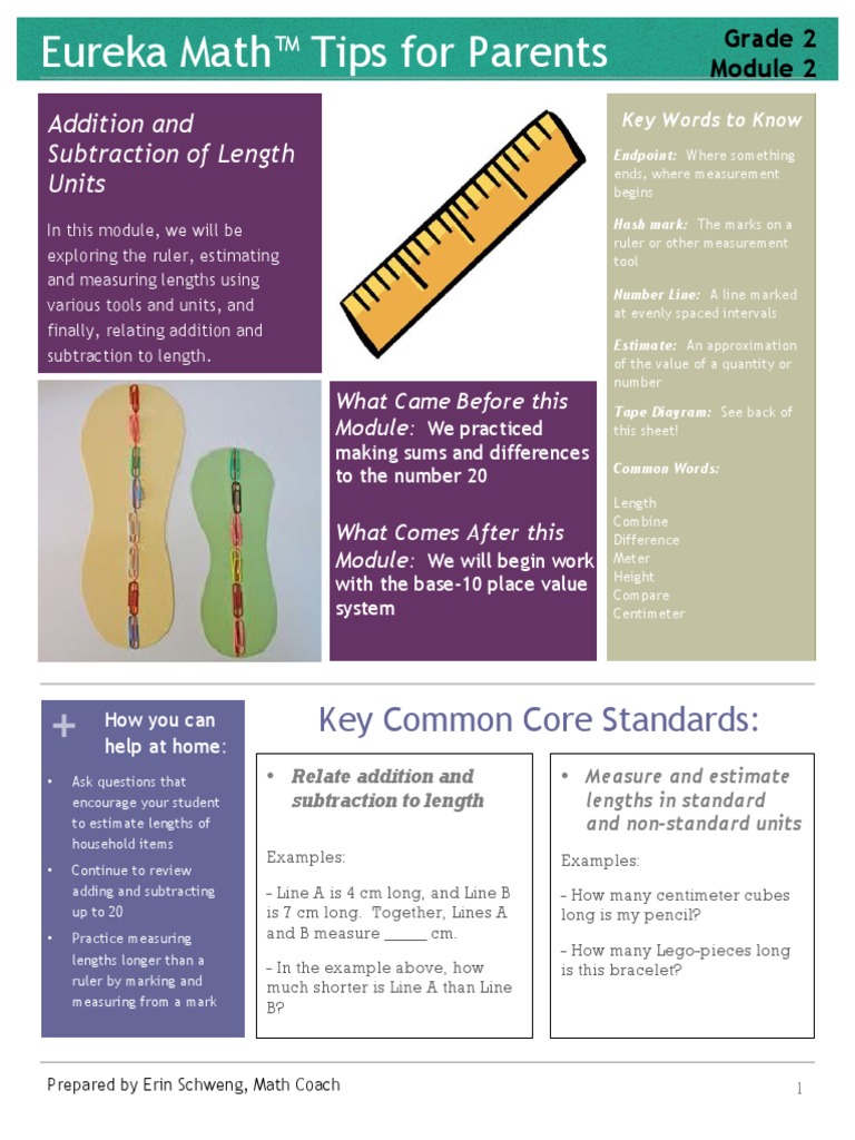 Eureka Math Grade 2 Module 2 Parent Tip Sheet 1 PDF Subtraction Measurement