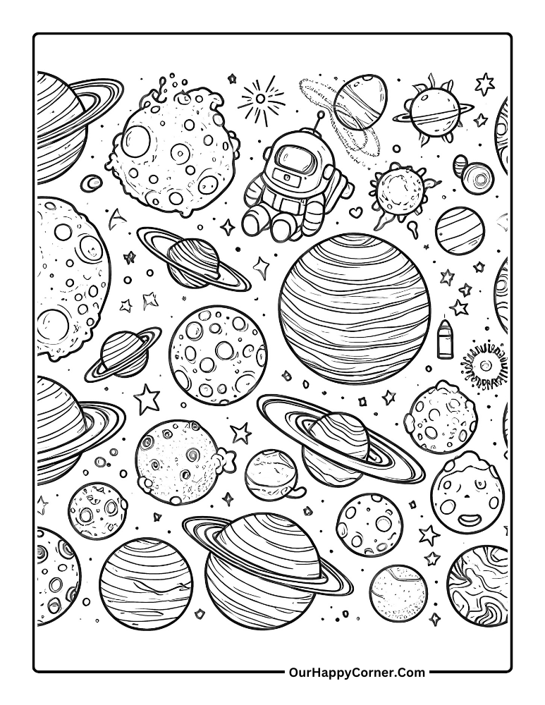 Outer Space Coloring Pages Robot In Space Coloring Page