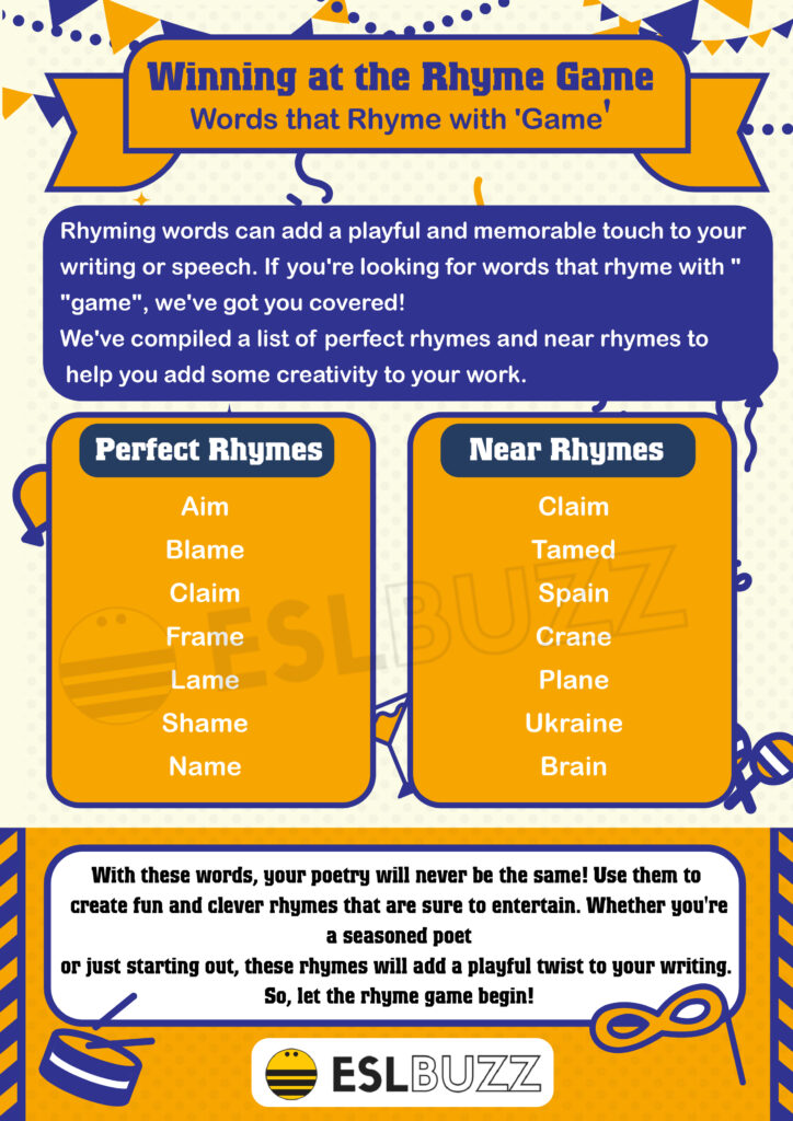 Words that Rhyme with Game to Get Your Vocabulary Game On ESLBUZZ